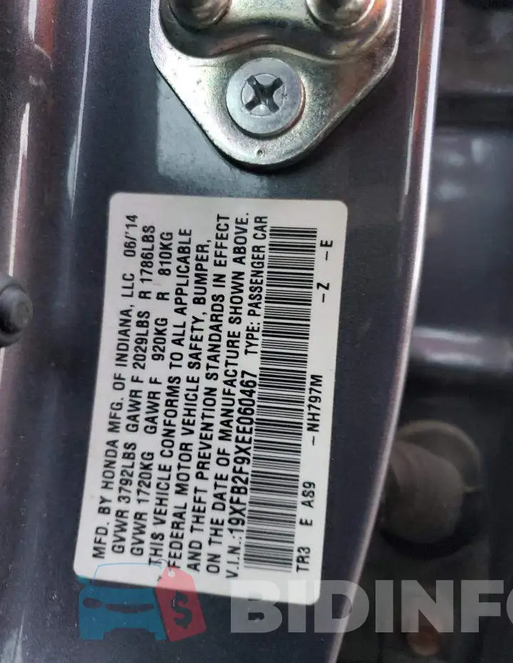 19XFB2F9XEE060467 Photo# 12