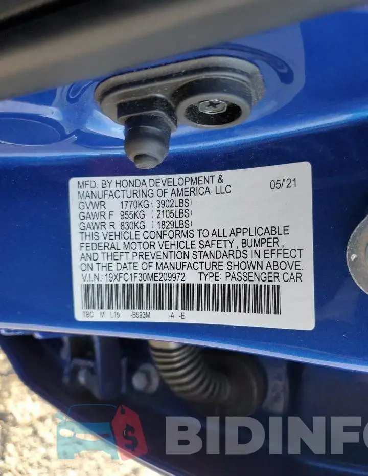 19XFC1F30ME209972 Photo# 12
