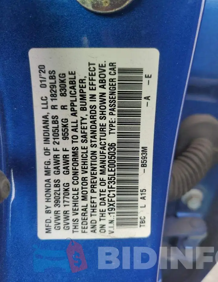 19XFC1F35LE005036 Photo# 12