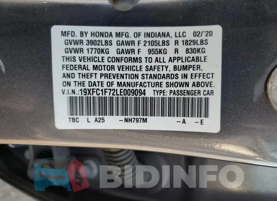 19XFC1F72LE009094 Photo# 12