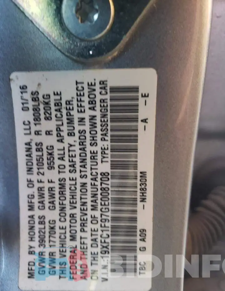 19XFC1F97GE008708 Photo# 12