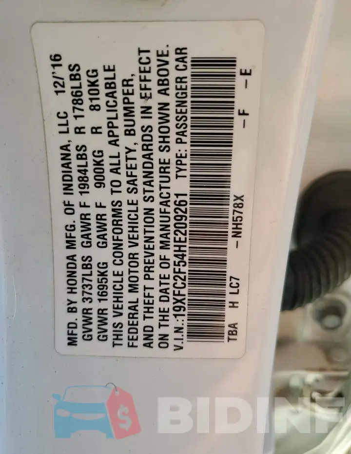 19XFC2F54HE209261 Photo# 12