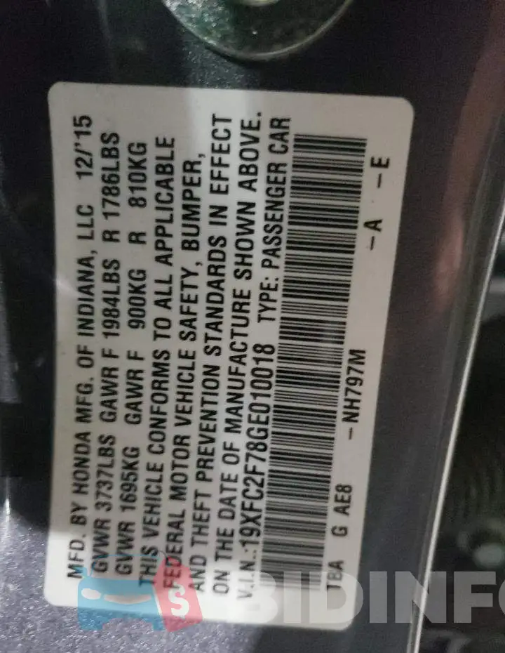 19XFC2F78GE010018 Photo# 12