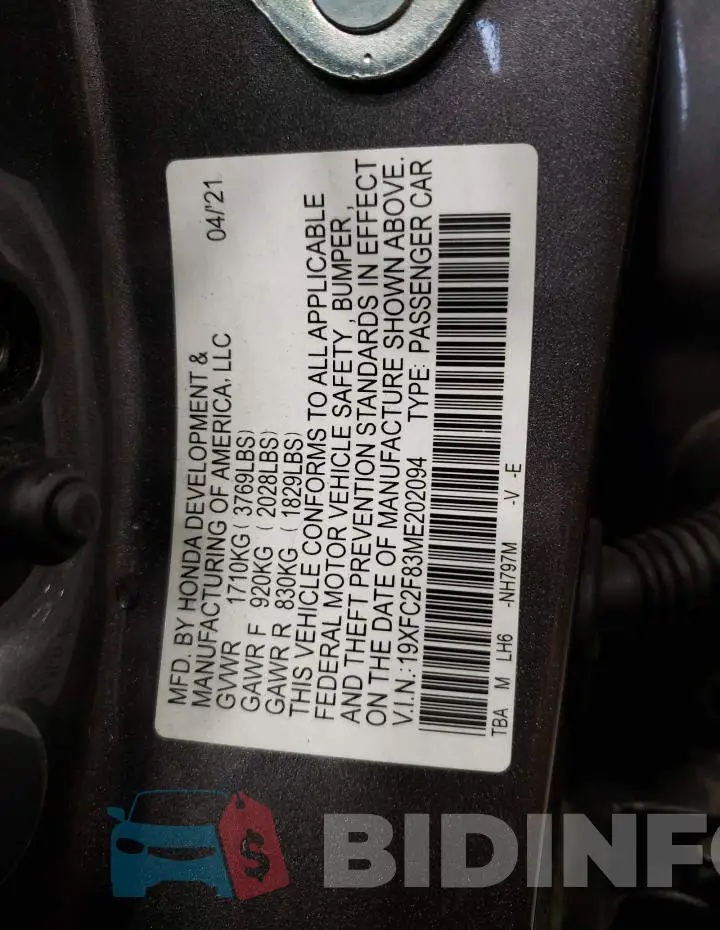 19XFC2F83ME202094 Photo# 13