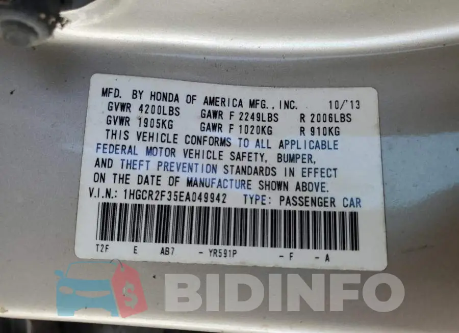 1HGCR2F35EA049942 Photo# 13