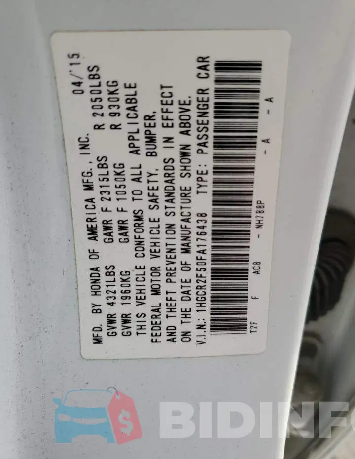 1HGCR2F50FA176438 Photo# 12