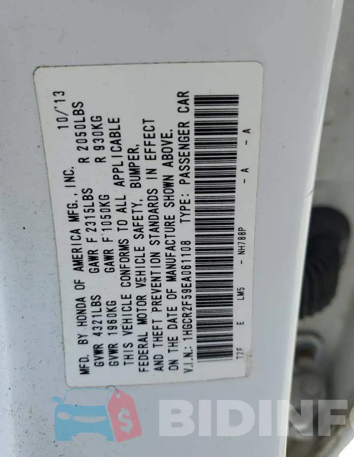 1HGCR2F59EA061108 Photo# 12
