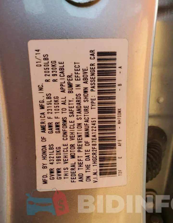 1HGCR2F87EA122451 Photo# 12