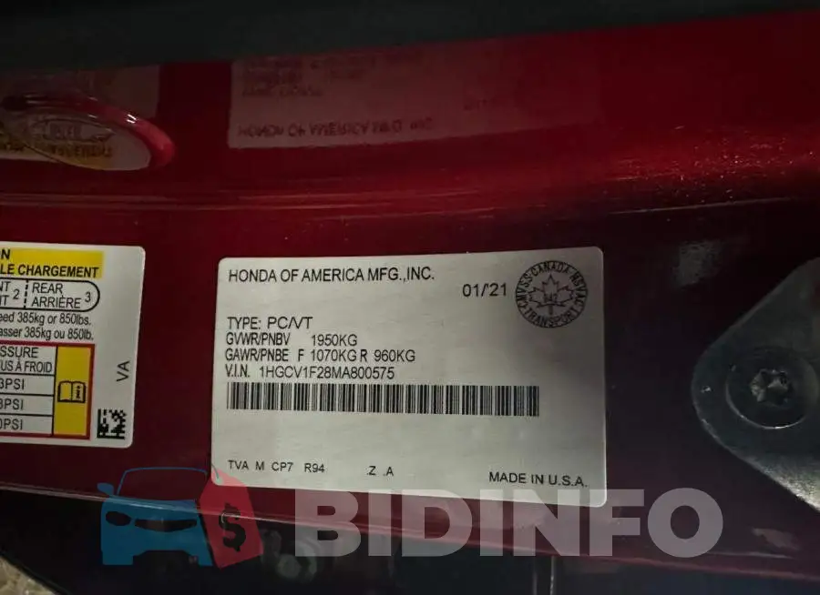 1HGCV1F28MA800575 Photo# 9
