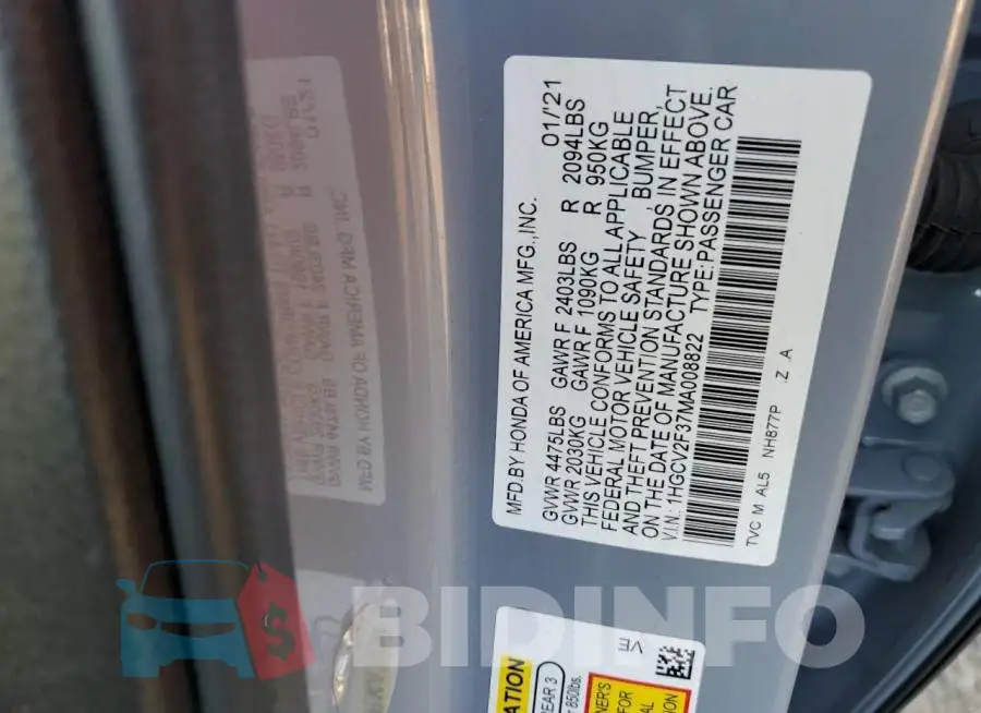 1HGCV2F37MA008822 Photo# 12