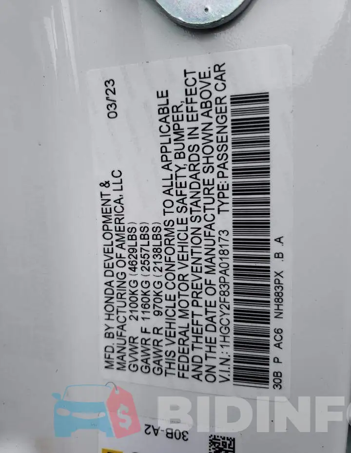 1HGCY2F83PA018173 Photo# 12