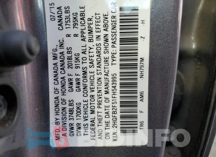 2HGFB2F51FH543995 Photo# 12