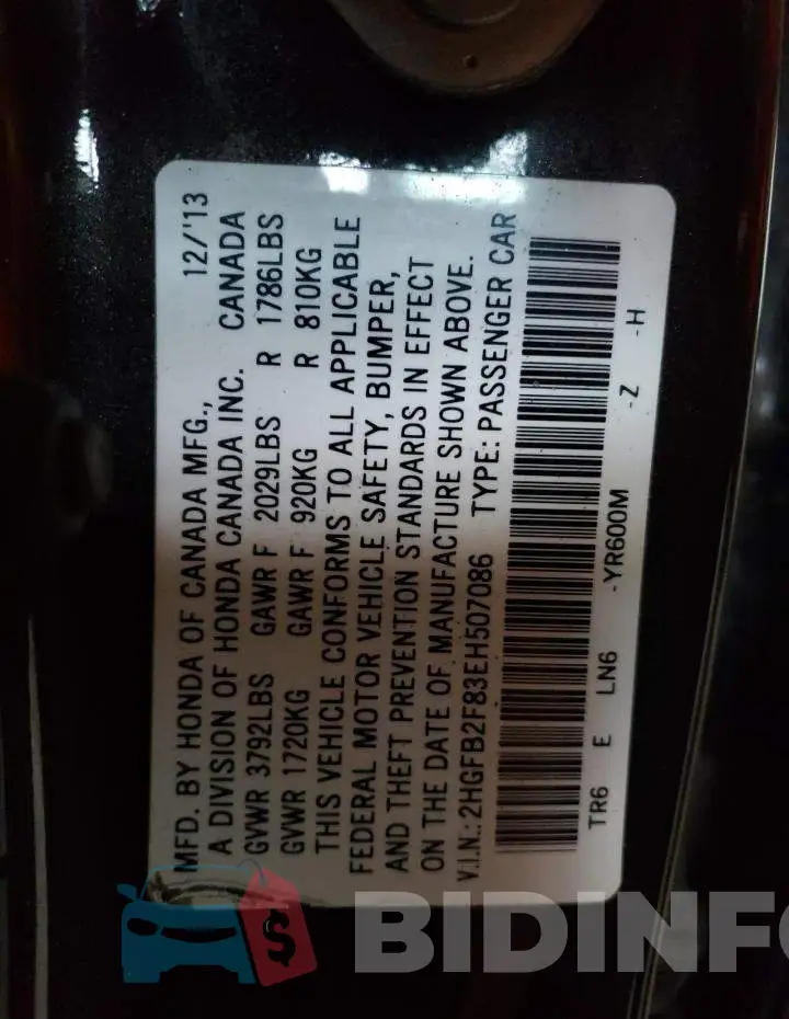 2HGFB2F83EH507086 Photo# 12