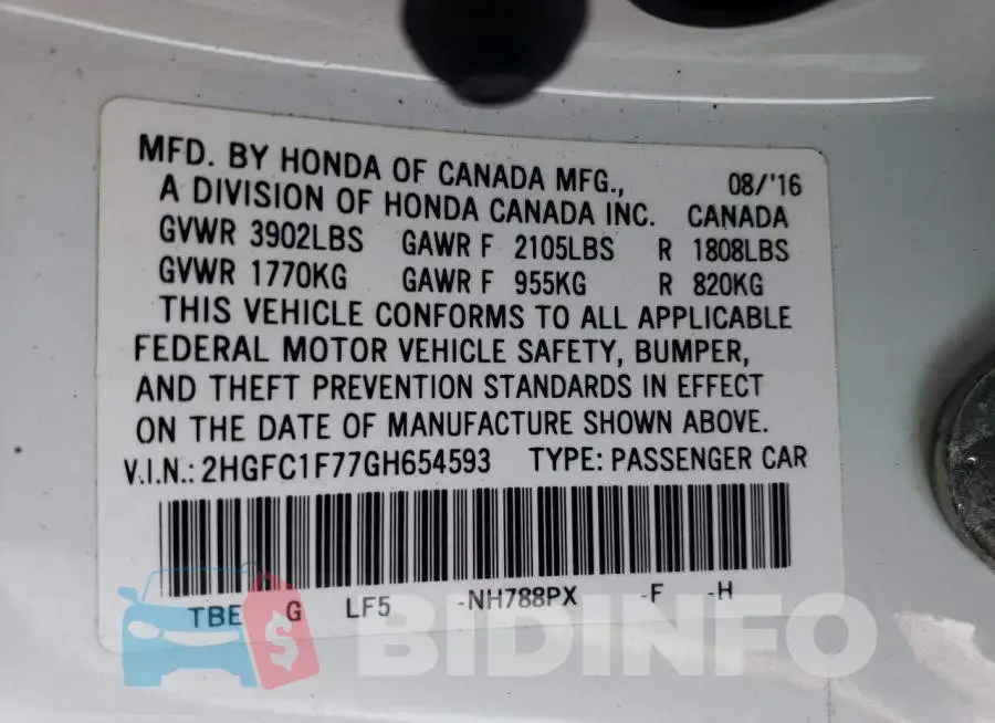 2HGFC1F77GH654593 Photo# 12
