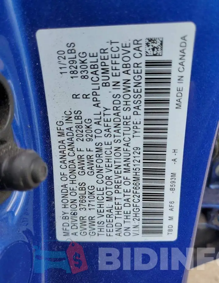 2HGFC2F66MH512129 Photo# 12