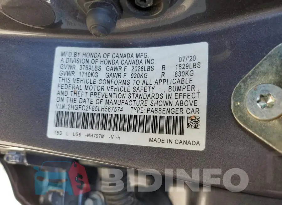 2HGFC2F85LH567574 Photo# 12