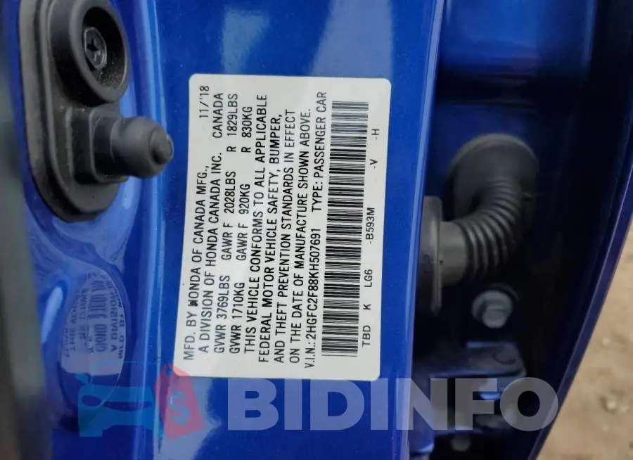 2HGFC2F88KH507691 Photo# 12