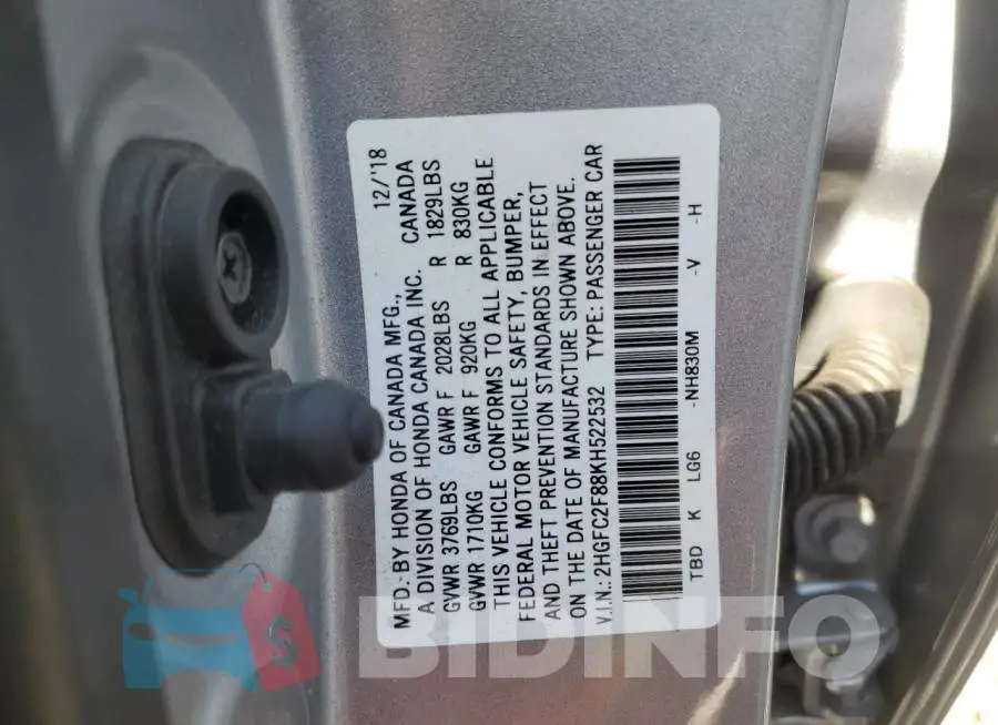2HGFC2F88KH522532 Photo# 12