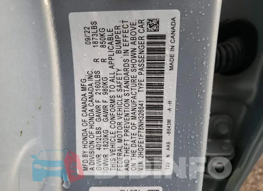 2HGFE1F78NH326641 Photo# 12