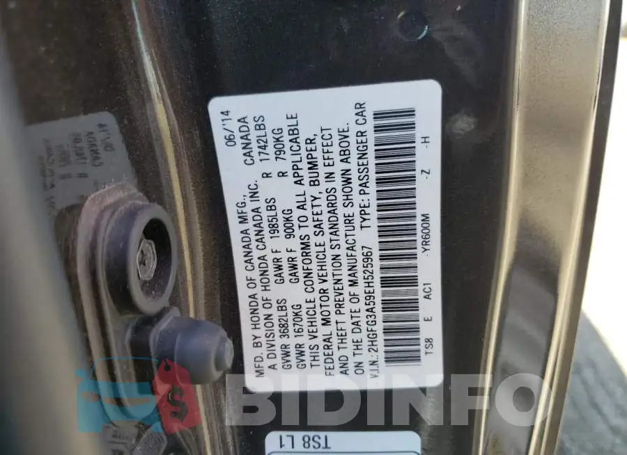 2HGFG3A59EH525967 Photo# 12