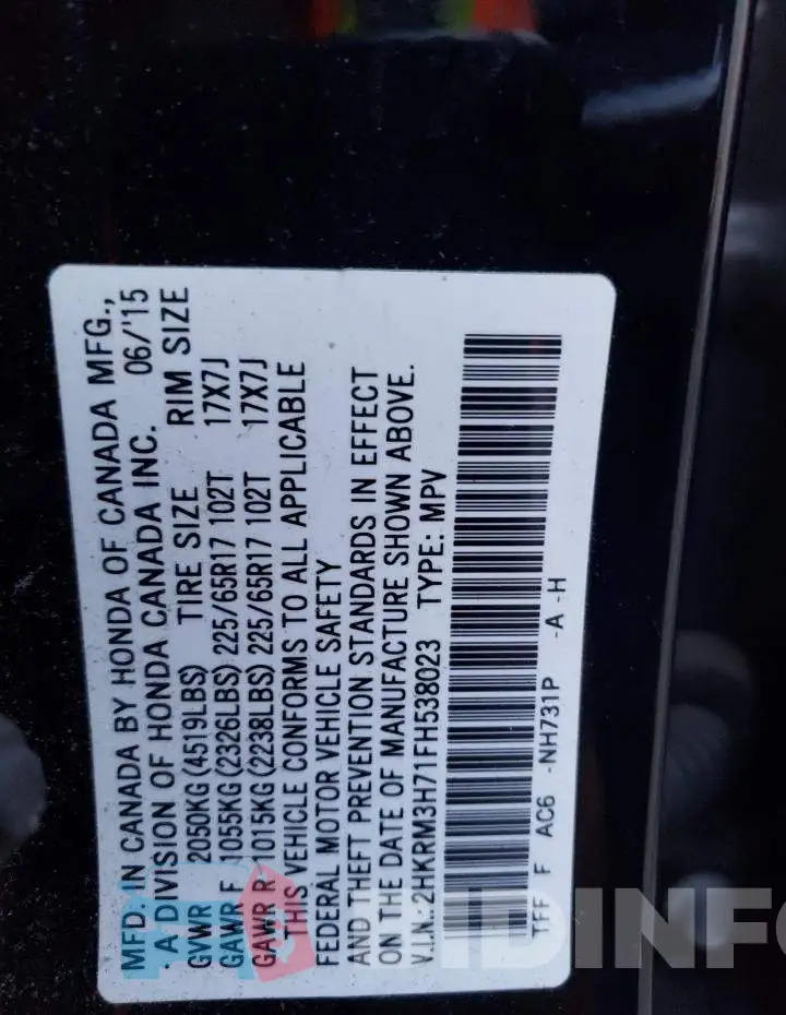 2HKRM3H71FH538023 Photo# 13