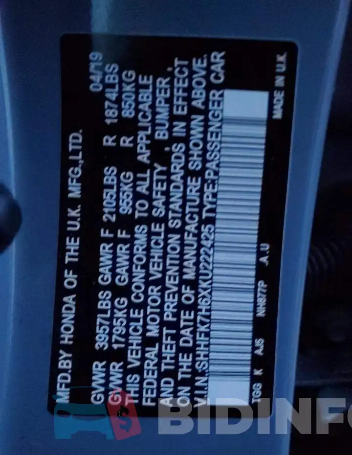 SHHFK7H6XKU222425 Photo# 13