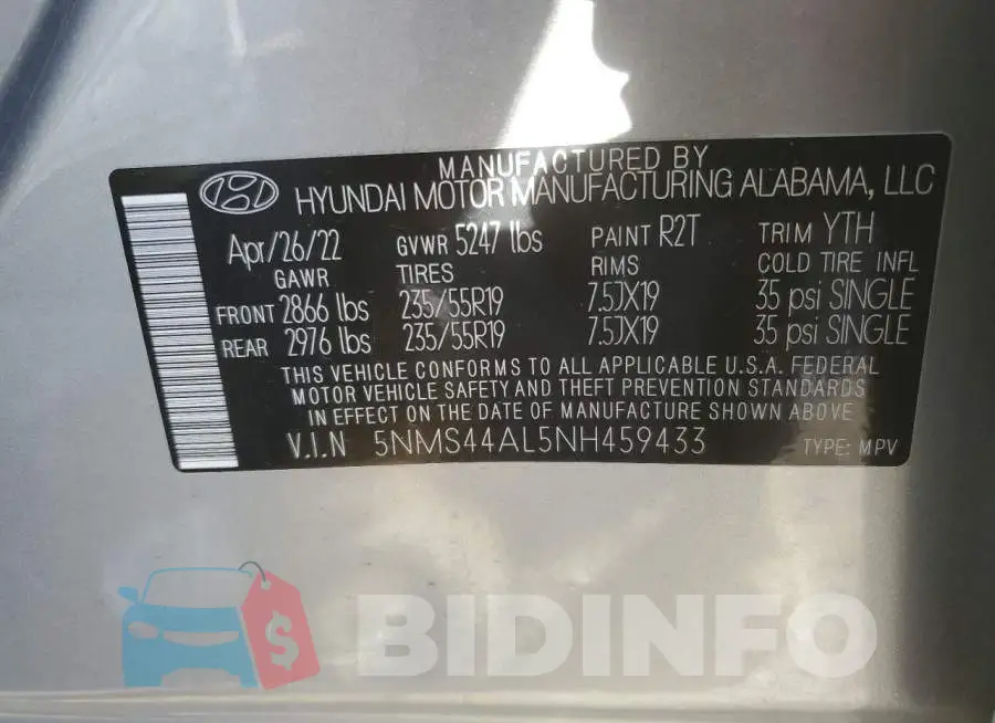5NMS44AL5NH459433 Photo# 12