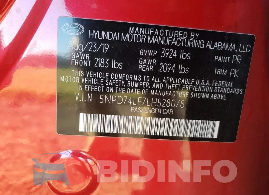 5NPD74LF7LH528078 Photo# 12