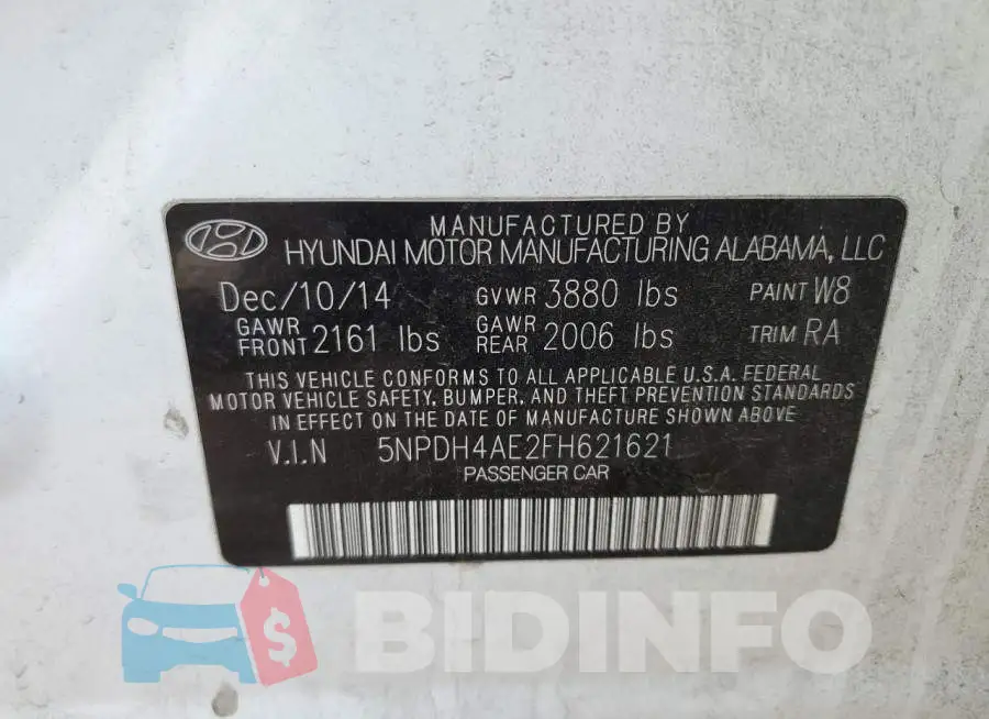5NPDH4AE2FH621621 Photo# 12