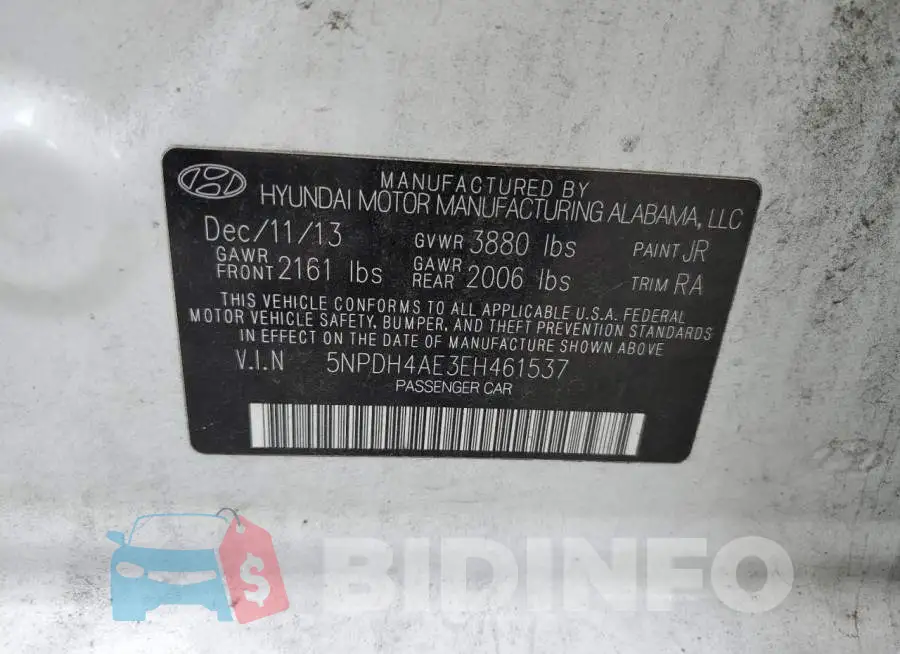 5NPDH4AE3EH461537 Photo# 12