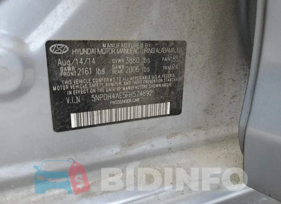 5NPDH4AE5FH574892 Photo# 12