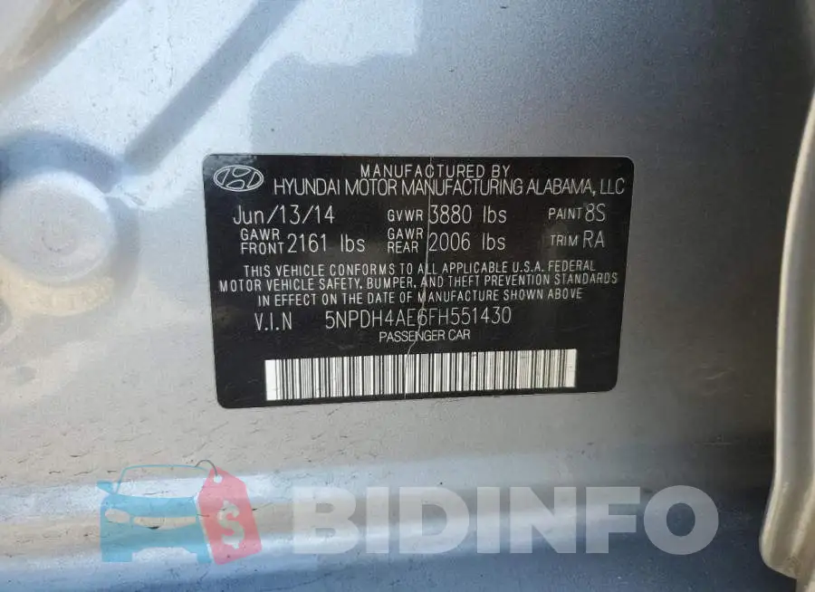 5NPDH4AE6FH551430 Photo# 12