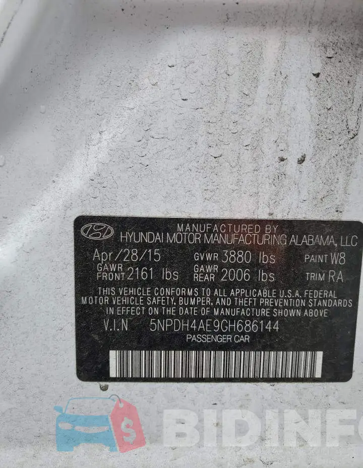 5NPDH4AE9GH686144 Photo# 12