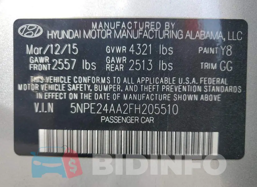 5NPE24AA2FH205510 Photo# 13