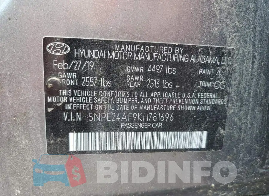 5NPE24AF9KH781696 Photo# 12