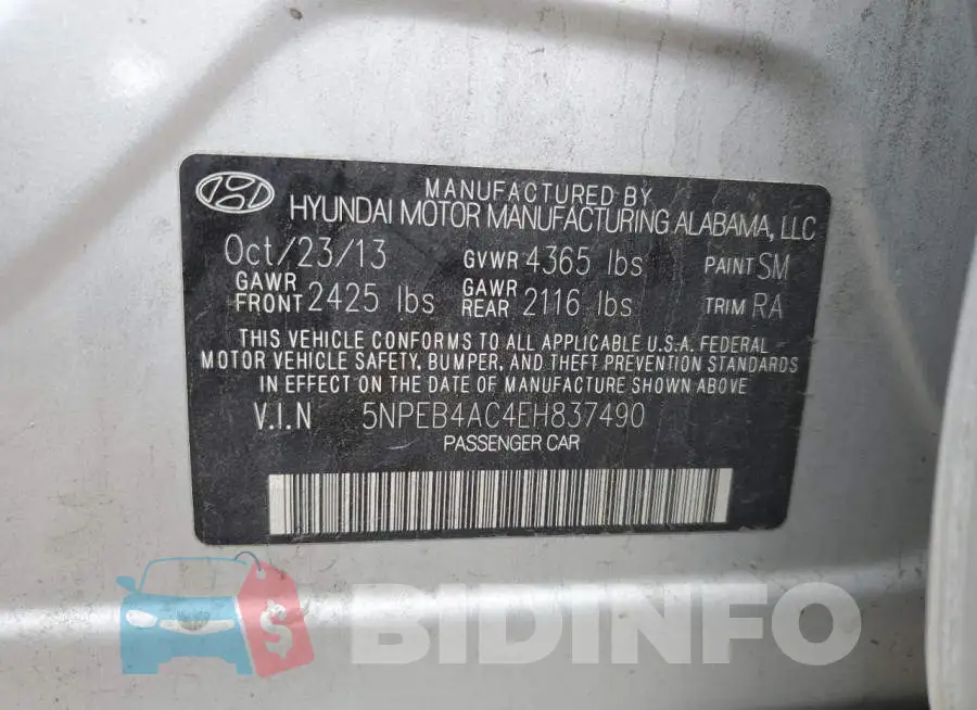 5NPEB4AC4EH837490 Photo# 12