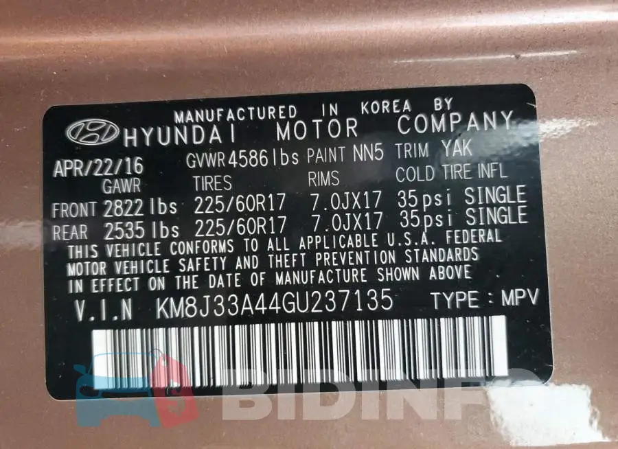 KM8J33A44GU237135 Photo# 12