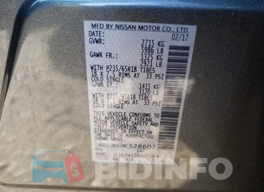5N1DL0MN7HC528607 Photo# 13