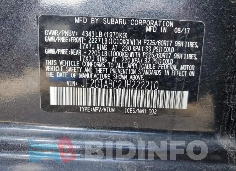 JF2GTABC2JH222210 Photo# 14