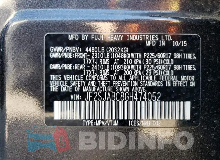 JF2SJABC8GH474052 Photo# 14