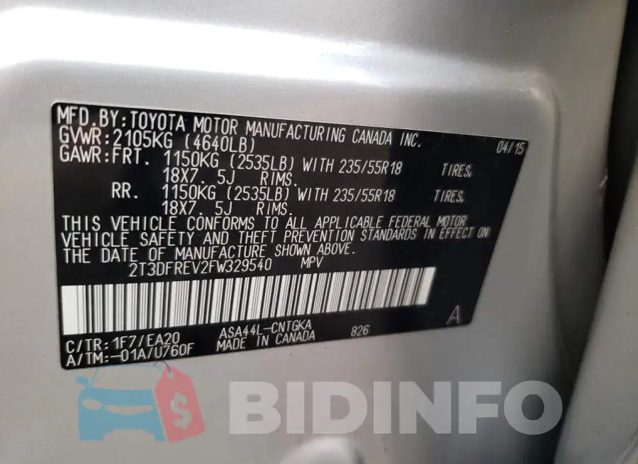 2T3DFREV2FW329540 Photo# 12