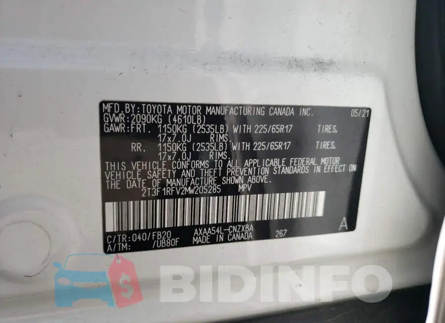 2T3F1RFV2MW205285 Photo# 14