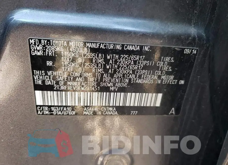 2T3RFREV9FW231451 Photo# 13
