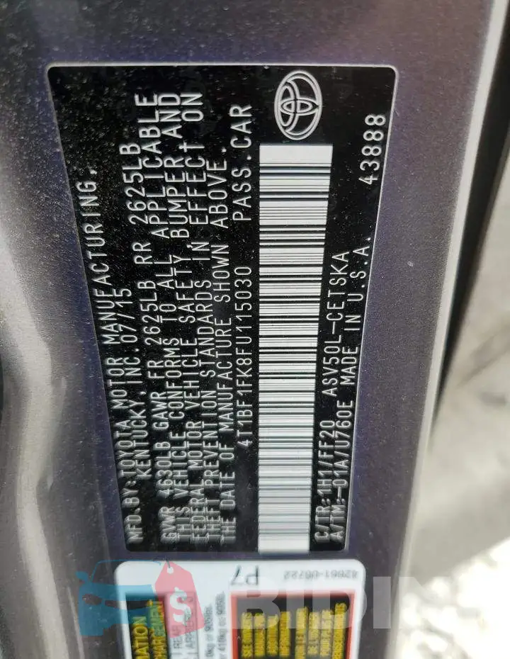 4T1BF1FK8FU115030 Photo# 12