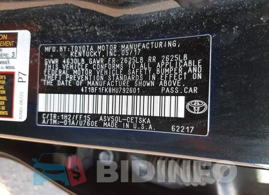 4T1BF1FK8HU792601 Photo# 13