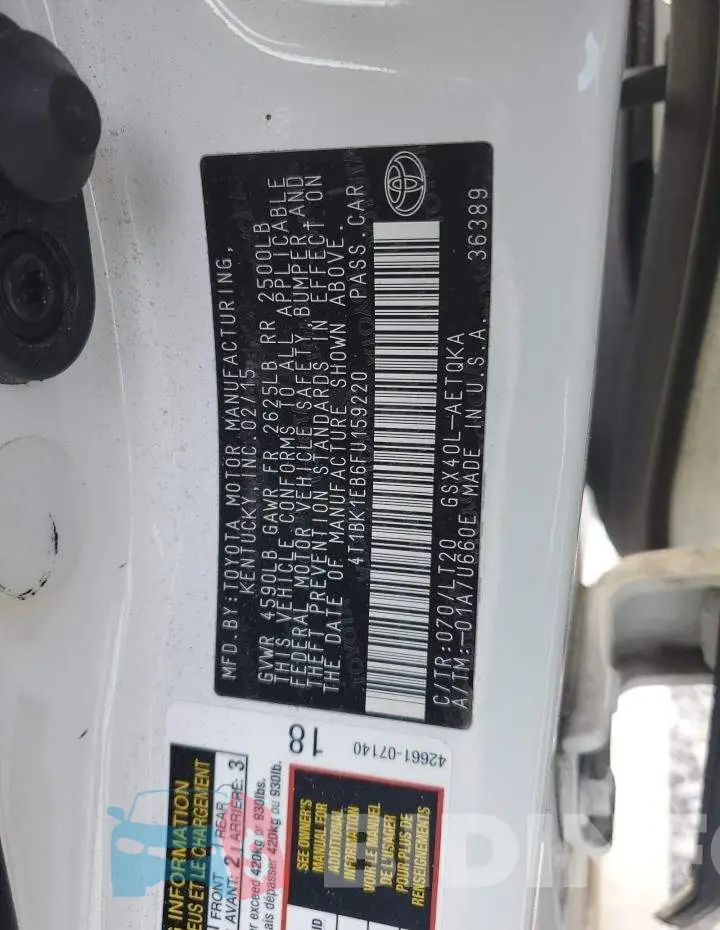 4T1BK1EB6FU159220 Photo# 12