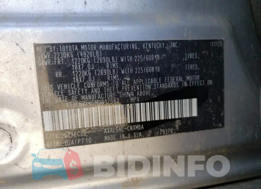 4T3E6RFV5MU017583 Photo# 13