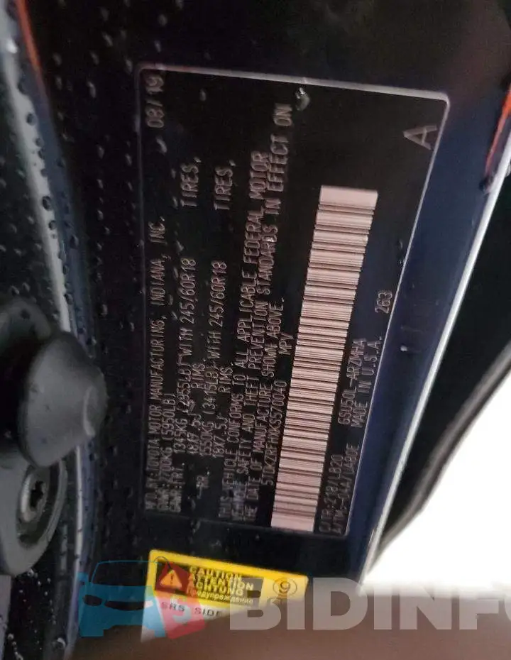 5TDKZRFHXKS570040 Photo# 13