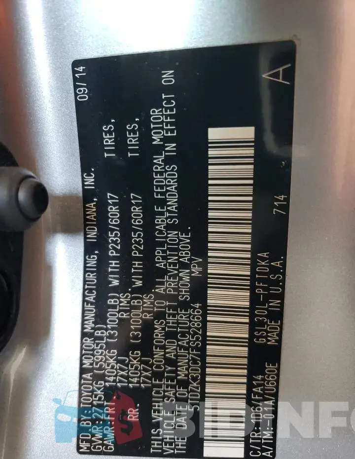 5TDZK3DC7FS528664 Photo# 13