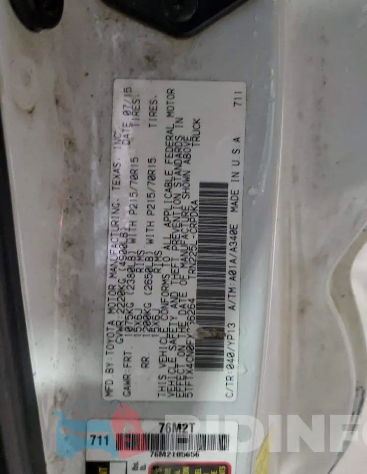 5TFTX4CN0FX066264 Photo# 12